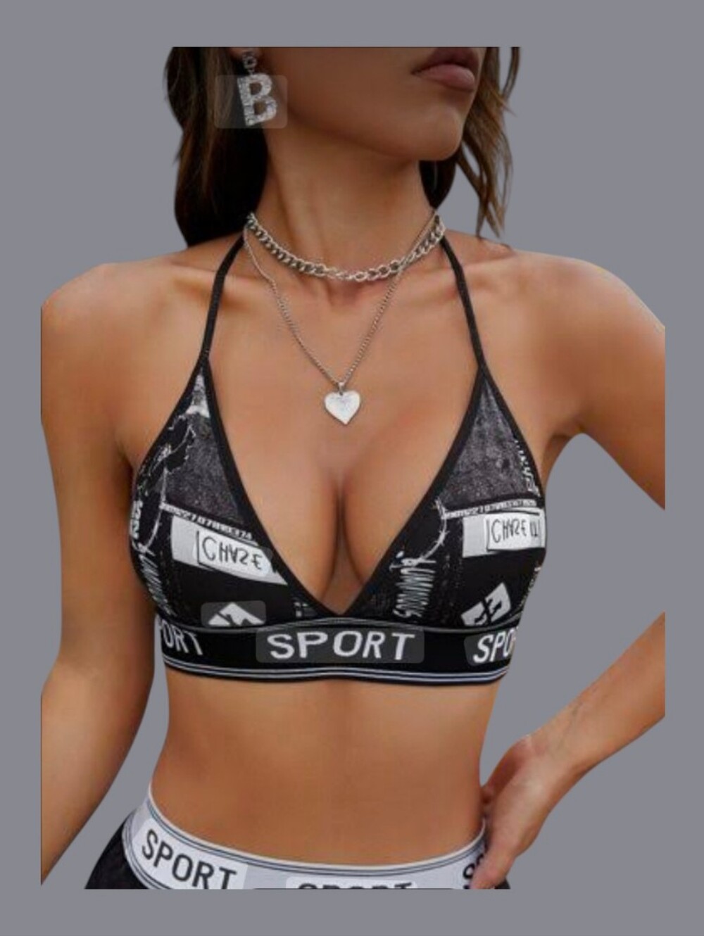 Shein Icon Gopore Ladie's Letter Graphic Tape Panel Tie backless Halter Top